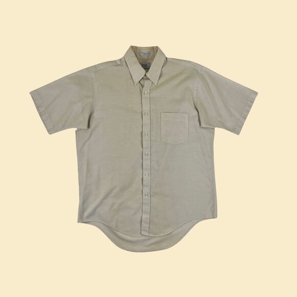 Vintage 70s/80s shirt by Arrow Dover, 1980s mens 16.5 solid beige button down - Picture 1 of 9